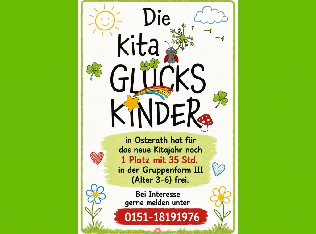 Grafik: Die Kita Glückskinder hat einen 35 Std. Kita-Platz frei